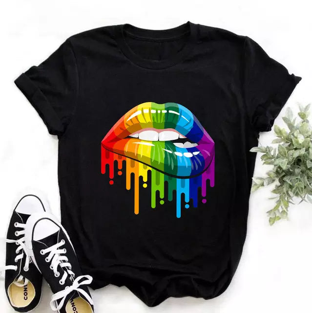 Fashion Shirt Lips Leopard Graphic T Shirt Women Tops Base O-neck Black Tees Kiss Leopard Lip Funny Girls Tshirt