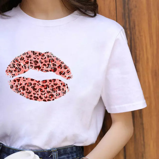 Lips Women T-Shirt Leopard Print Funny Graphic Tee | Fenif Llc